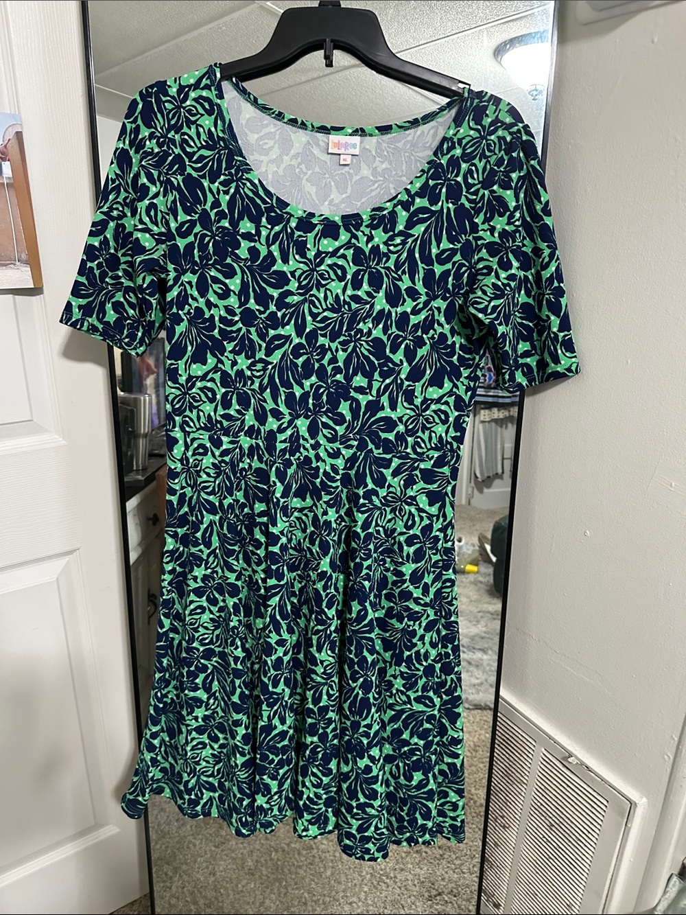 LuLaRoe Green and Navy Floral Midi Dress